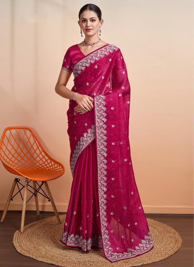 Blooming Burberry Pink Party Wear Embroidery Work Saree